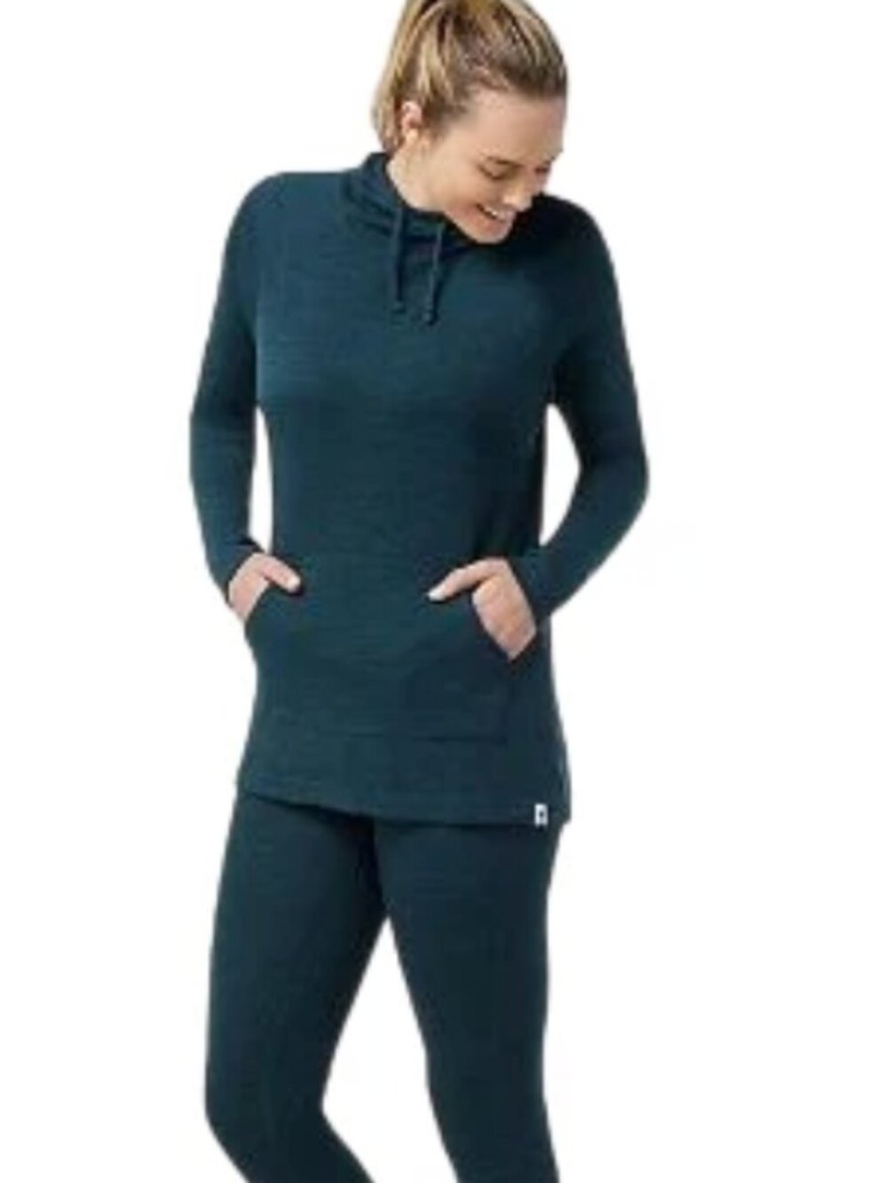 Smartwool Thermal Merino Wool Drape Neck Hoodie Womens Medium Twilight Blue Fall